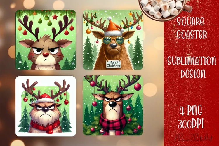 Sarcastik deers Coaster Design. Winter Coaster Sublimation