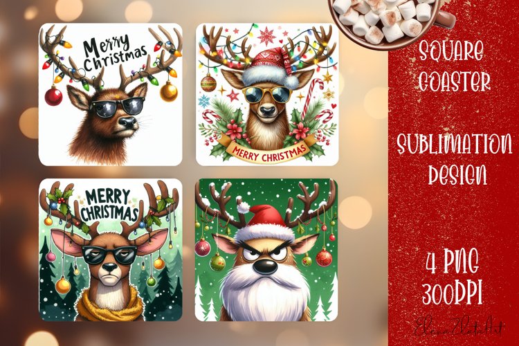 Sarcastik deers Coaster Design. Winter Coaster Sublimation example image 1