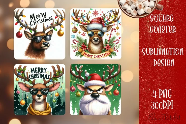 Sarcastik deers Coaster Design. Winter Coaster Sublimation