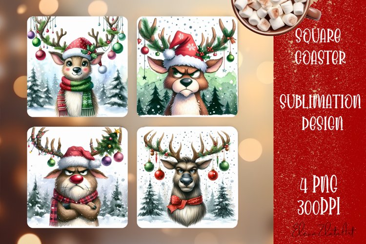 Sarcastik deers Coaster Design. Winter Coaster Sublimation example image 1