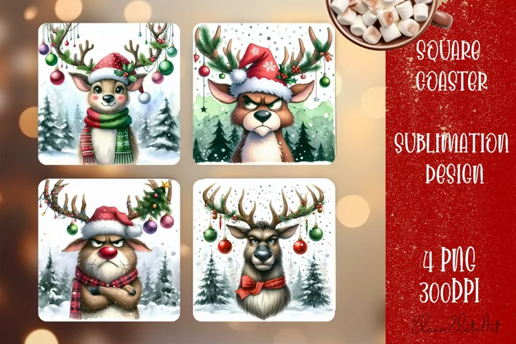 Sarcastik deers Coaster Design. Winter Coaster Sublimation