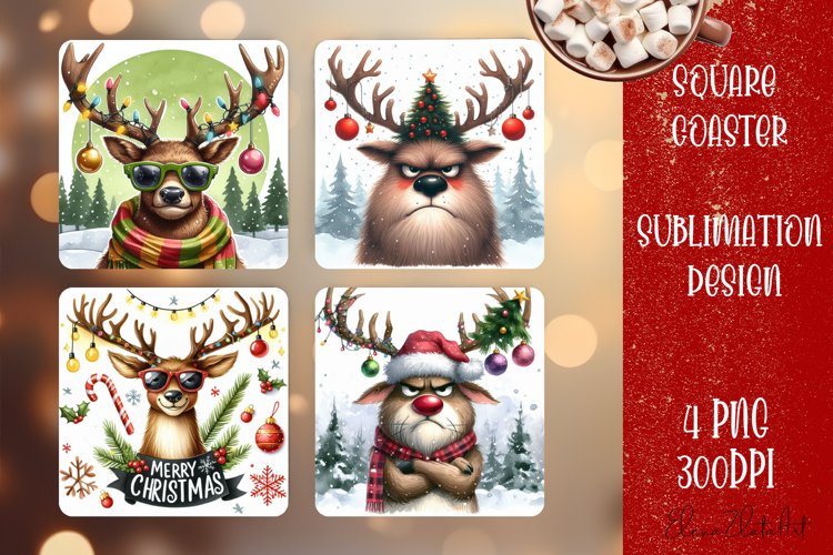 Sarcastik deers Coaster Design. Winter Coaster Sublimation example image 1