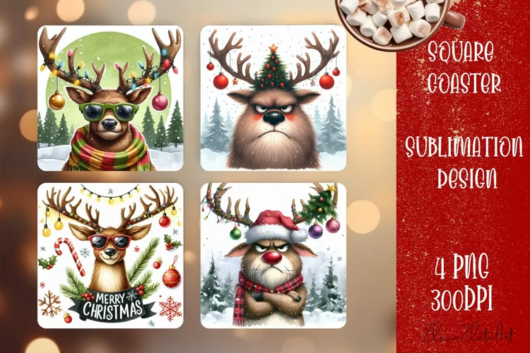 Sarcastik deers Coaster Design. Winter Coaster Sublimation