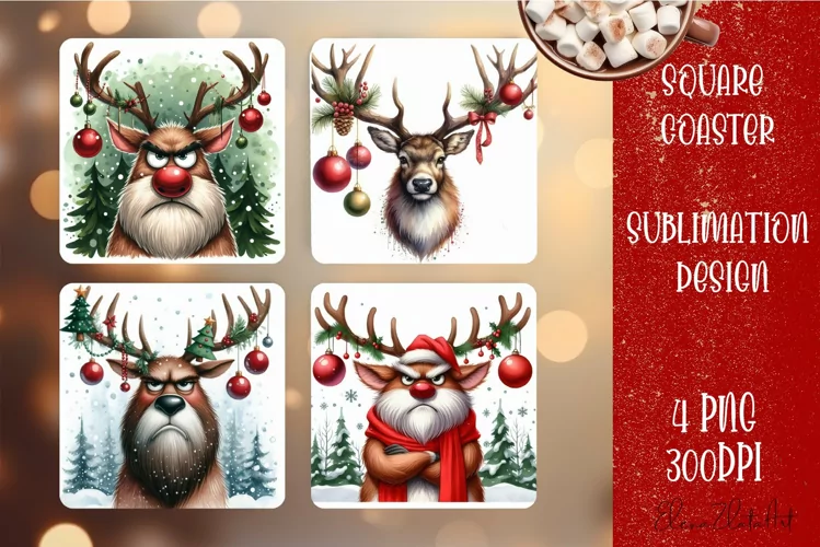 Sarcastik deers Coaster Design. Winter Coaster Sublimation
