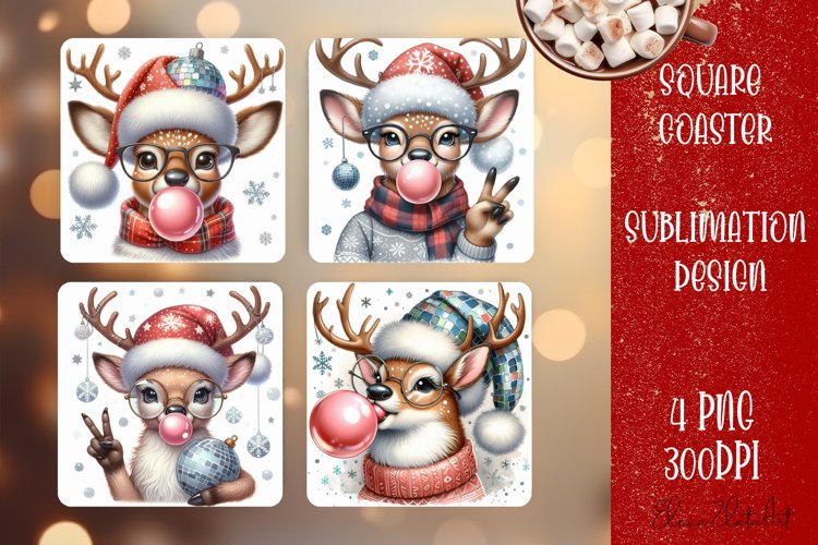 Sarcastik deers Coaster Design. Winter Coaster Sublimation example image 1