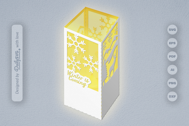 Winter Deer Christmas Lantern Papercut SVG