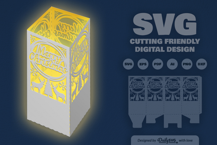 Winter Deer Christmas Lantern Papercut SVG