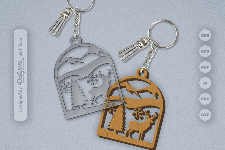 Winter Deer Keychain Laser Cut