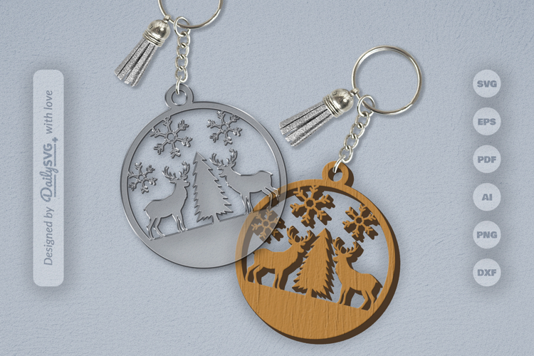 Winter Deer Keychain Laser Cut