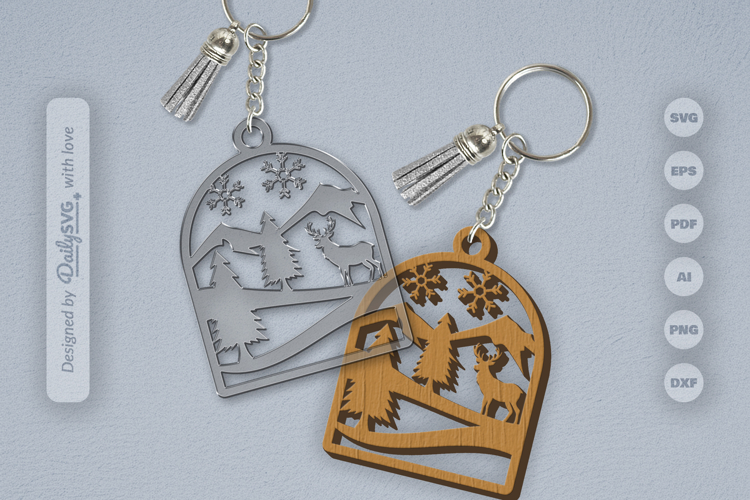 Winter Deer Keychain Laser Cut