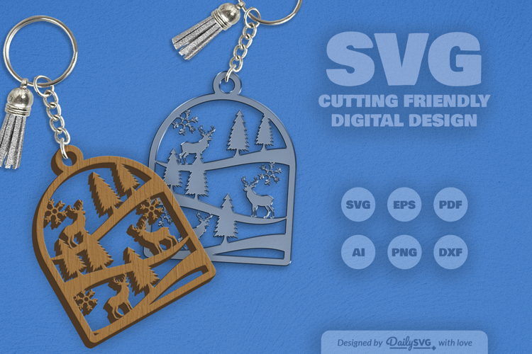 Winter Deer Keychain Laser Cut