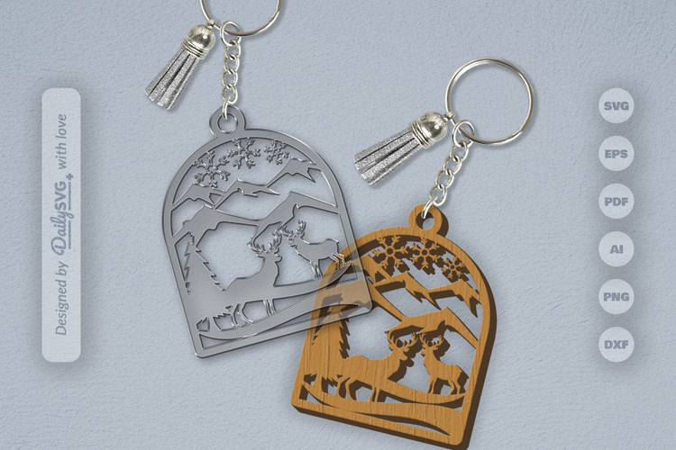Winter Deer Keychain Laser Cut