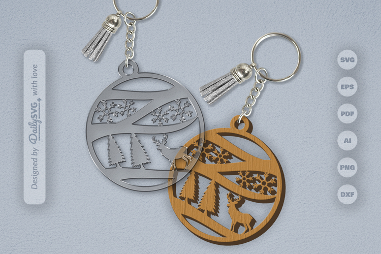 Winter Deer Keychain Laser Cut