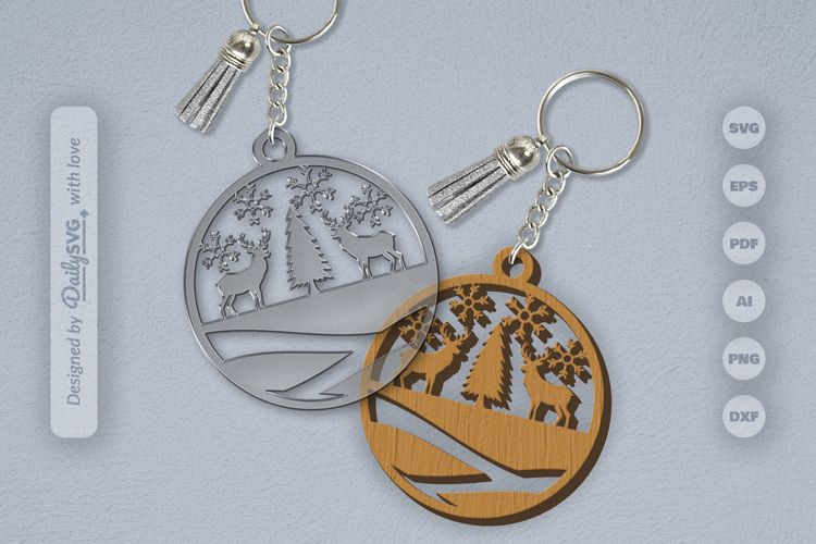 Winter Deer Keychain Laser Cut