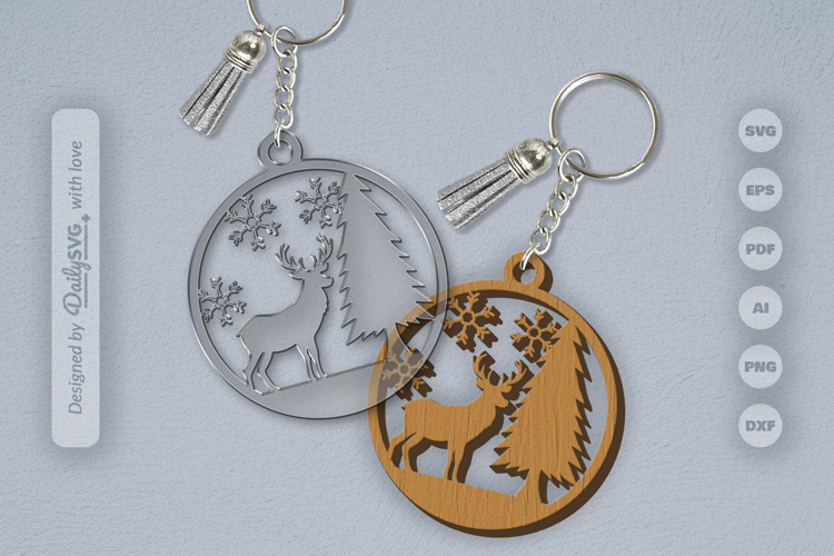 Winter Deer Keychain Laser Cut