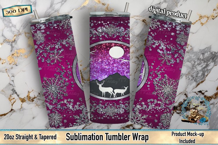 Winter Deer, Sublimation Tumbler, Tumbler Wrap, Christmas Tumbler