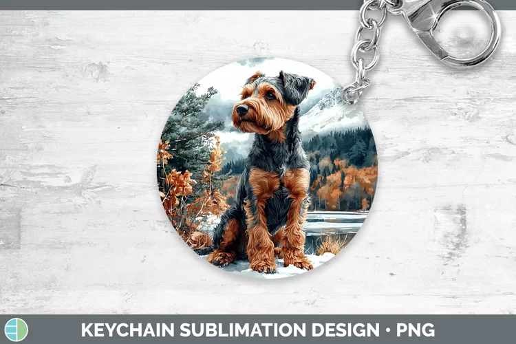 Winter Dogs Airedale Terrier Dog Keychain Sublimation Keyrin