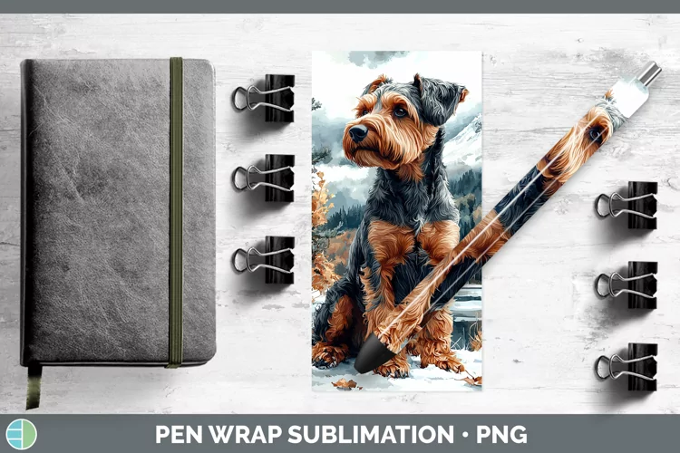 Winter Dogs Airedale Terrier Dog Pen Wrap Sublimation Epoxy