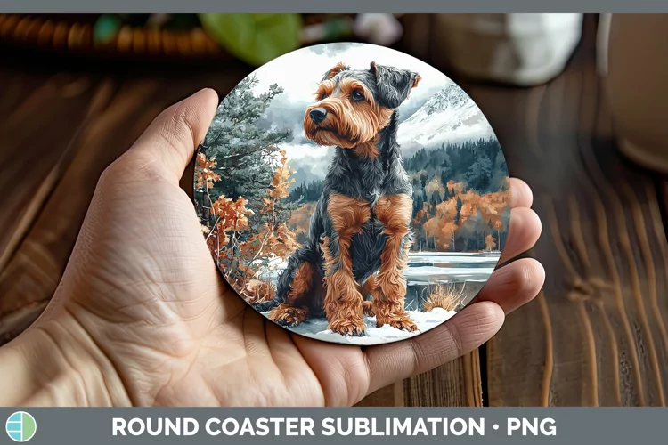 Winter Dogs Airedale Terrier Dog Round Coaster Sublimation C