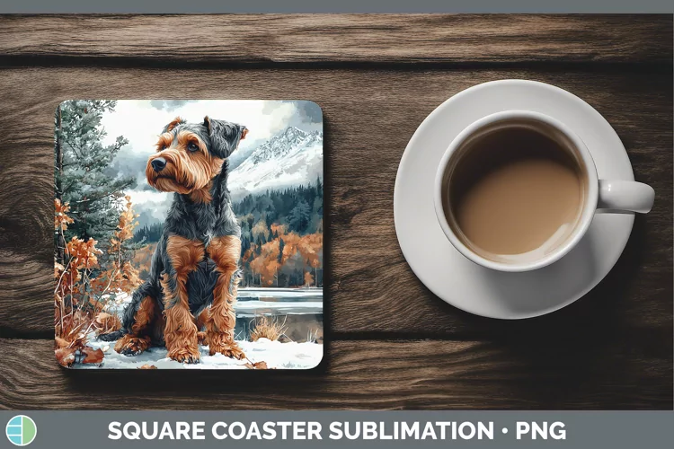 Winter Dogs Airedale Terrier Dog Square Coaster Sublimation