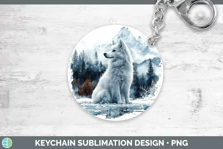 Winter Dogs American Eskie Dog Keychain Sublimation Keyring