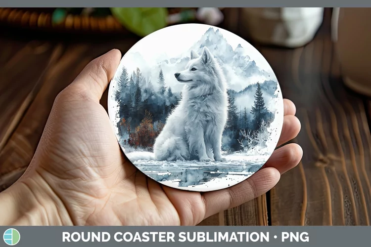 Winter Dogs American Eskie Dog Round Coaster Sublimation Coa