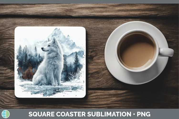 Winter Dogs American Eskie Dog Square Coaster Sublimation Co