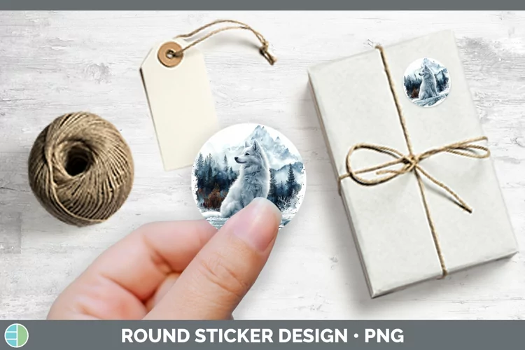 Winter Dogs American Eskie Dog Stickers | Round Labels Desig