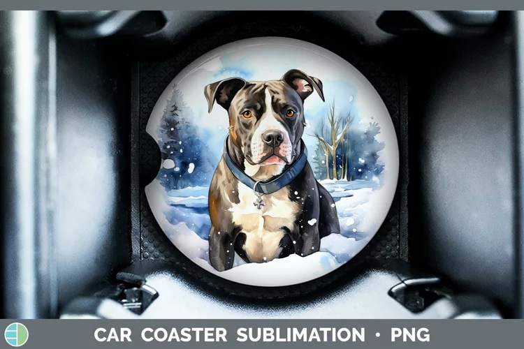 Winter Dogs American Staffordshire Car Coaster Sublimation