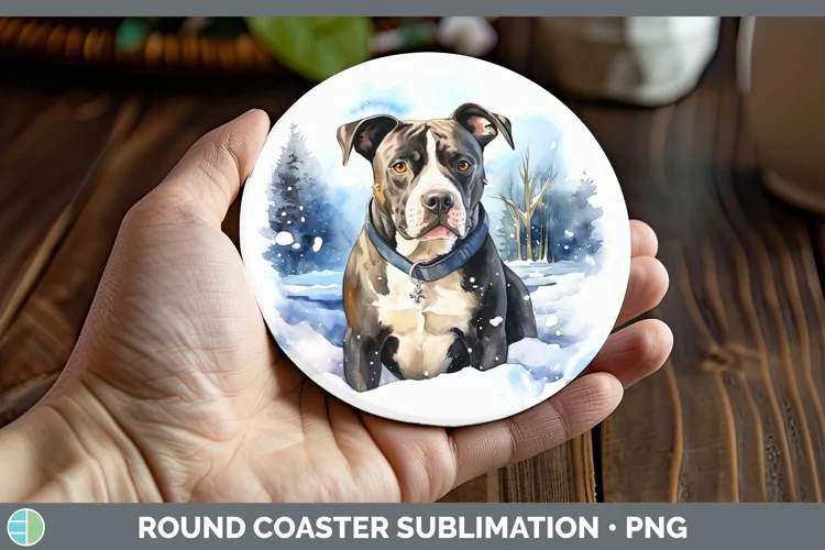 Winter Dogs American Staffordshire Round Coaster Sublimation