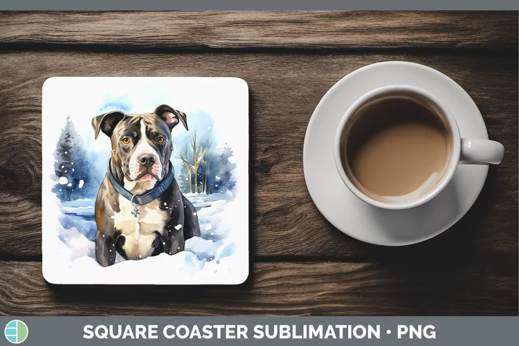 Winter Dogs American Staffordshire Square Coaster Sublimatio