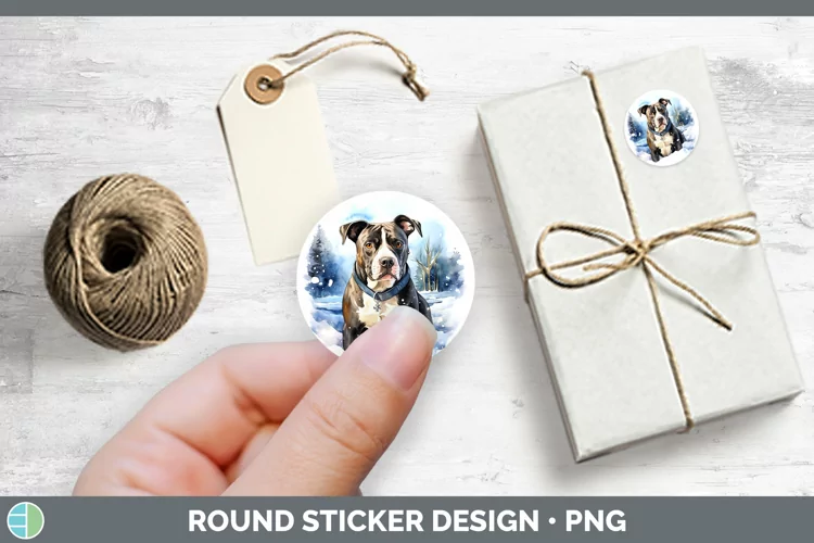 Winter Dogs American Staffordshire Stickers | Round Labels D