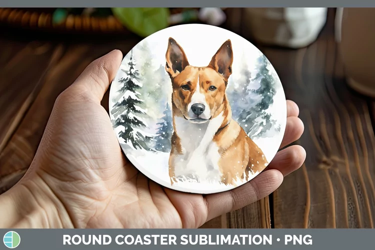 Winter Dogs Basenji Round Coaster Sublimation Coaster Design