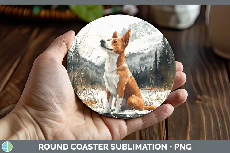 Winter Dogs Basenji Round Coaster Sublimation Coaster Design