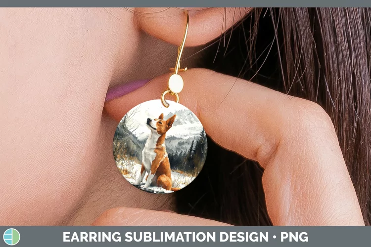 Winter Dogs Basenji Round Earrings Sublimation Earrings Desi