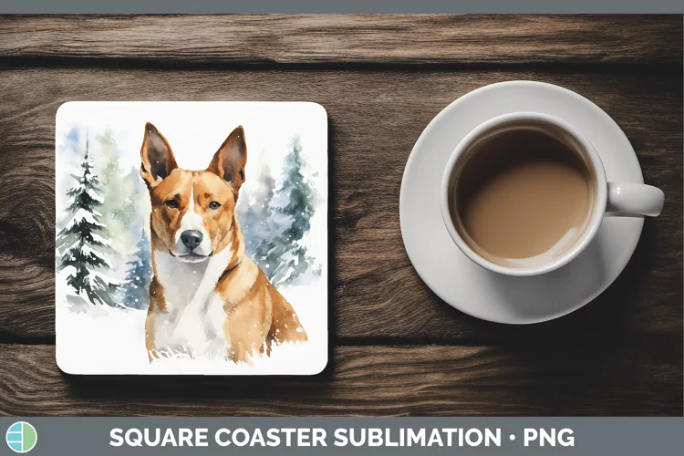 Winter Dogs Basenji Square Coaster Sublimation Coaster Desig