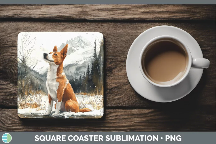 Winter Dogs Basenji Square Coaster Sublimation Coaster Desig