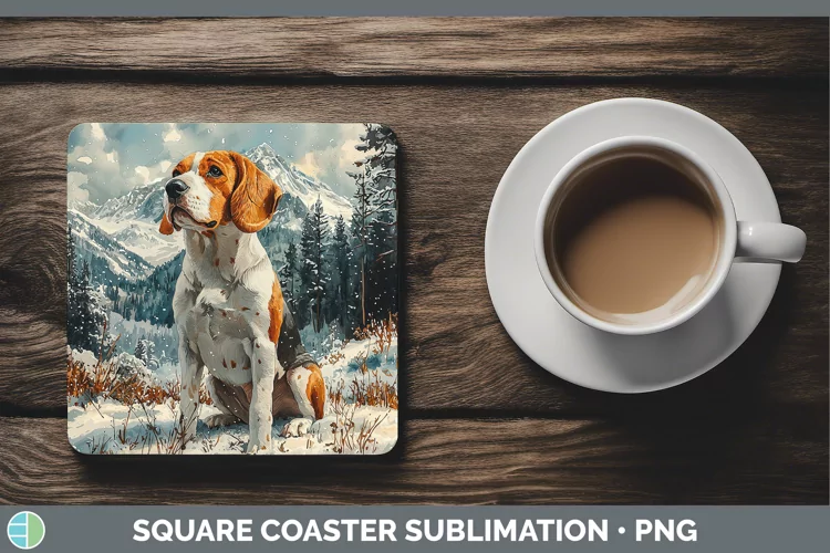 Winter Dogs Beagle Square Coaster Sublimation Coaster Design