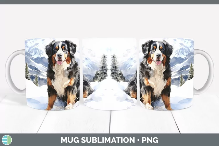 Winter Dogs Bermese Mountain Dog Mug Wrap Sublimation Coffee