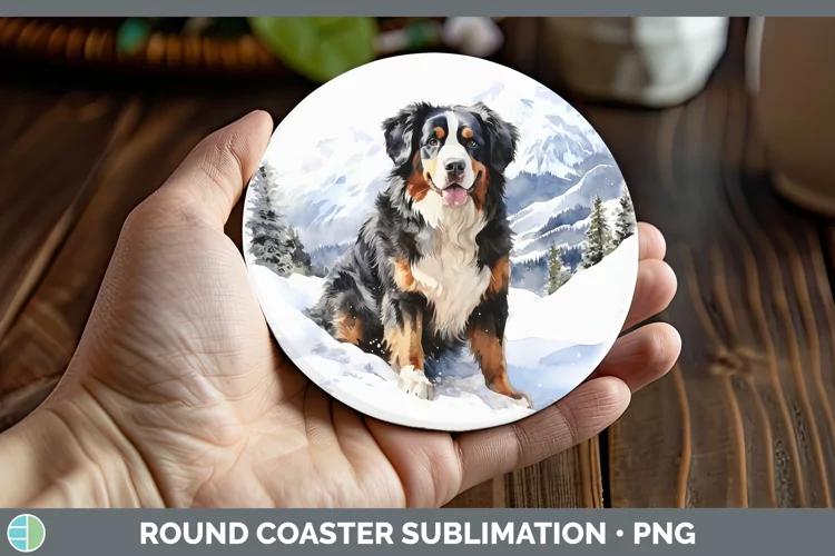 Winter Dogs Bermese Mountain Dog Round Coaster Sublimation C