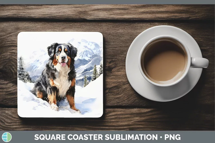 Winter Dogs Bermese Mountain Dog Square Coaster Sublimation