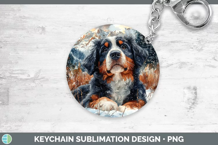 Winter Dogs Bernedoodle Dog Keychain Sublimation Keyring Des