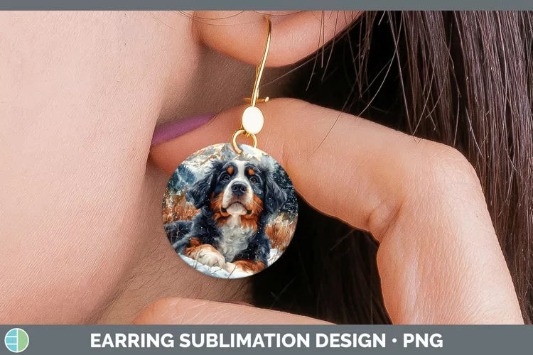 Winter Dogs Bernedoodle Dog Round Earrings Sublimation Earri