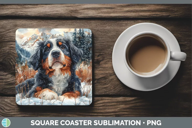 Winter Dogs Bernedoodle Dog Square Coaster Sublimation Coast