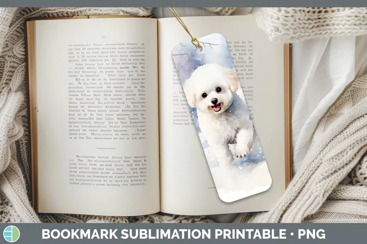 Winter Dogs Bichon Frise Bookmark Sublimation Printable Desi
