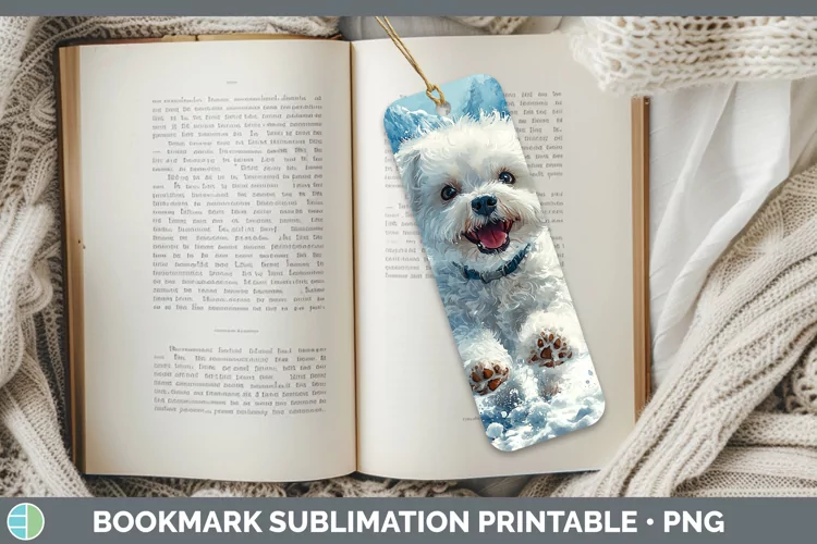 Winter Dogs Bichon Frise Bookmark Sublimation Printable Desi