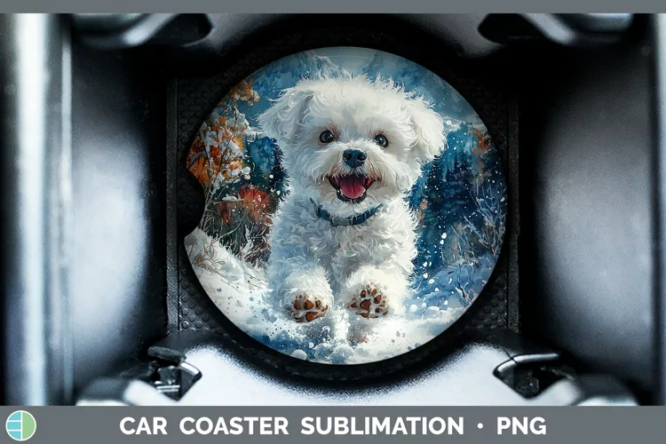 Winter Dogs Bichon Frise Car Coaster Sublimation Coaster Des