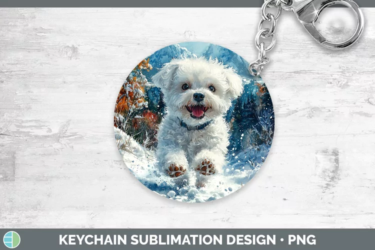 Winter Dogs Bichon Frise Keychain Sublimation Keyring Design