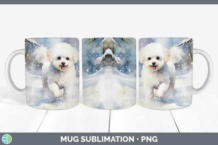 Winter Dogs Bichon Frise Mug Wrap Sublimation Coffee Cup Des