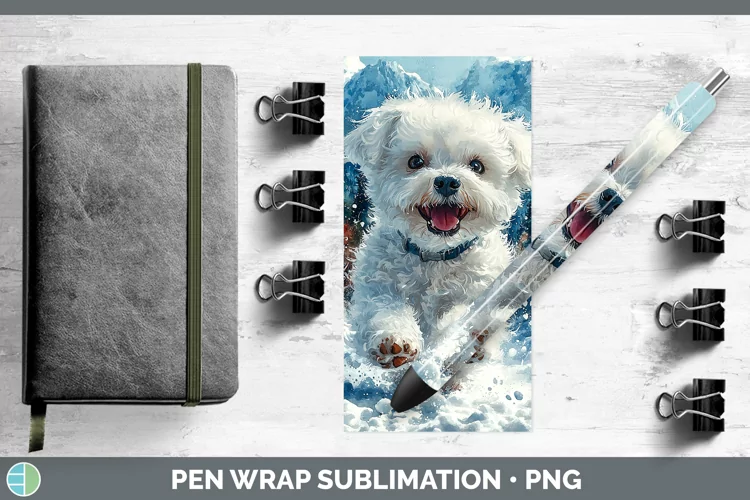 Winter Dogs Bichon Frise Pen Wrap Sublimation Epoxy Pen Desi